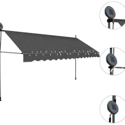 New FinePRICE Sisäänkelattava markiisi ledillä 350 cm antrasiitti