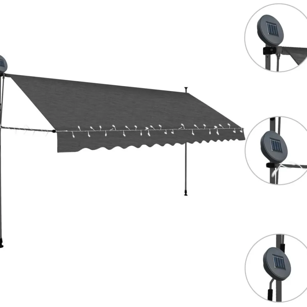 New FinePRICE Sisäänkelattava markiisi ledillä 350 cm antrasiitti