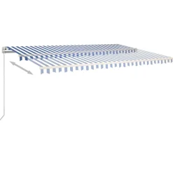 FinePRICE Sisäänkelattava markiisi 2 LEDillä 300x250cm sininen/valkoinen