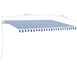 FinePRICE Sisäänkelattava markiisi 2 LEDillä 300x250cm sininen/valkoinen