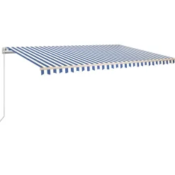FinePRICE Sisäänkelattava markiisi 2 LEDillä 300x250cm sininen/valkoinen