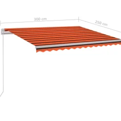FinePRICE Sisäänkelattava markiisi 2 LEDillä 300x250cm sininen/valkoinen