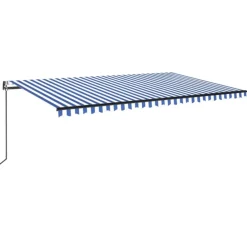 Outlet FinePRICE Sisäänkelattava markiisi 2 LED/tuulisensori 300x250 cm sininen/valkoinen