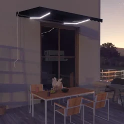 Outlet FinePRICE Sisäänkelattava markiisi 2 LED/tuulisensori 300x250 cm sininen/valkoinen