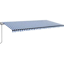 Outlet FinePRICE Sisäänkelattava markiisi 2 LED/tuulisensori 300x250 cm sininen/valkoinen