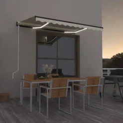 Outlet FinePRICE Sisäänkelattava markiisi 2 LED/tuulisensori 300x250 cm sininen/valkoinen