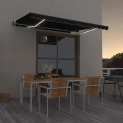 Outlet FinePRICE Sisäänkelattava markiisi 2 LED/tuulisensori 300x250 cm sininen/valkoinen