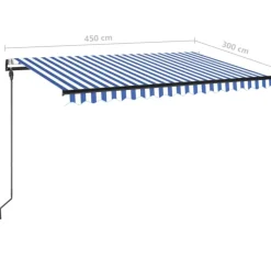 Outlet FinePRICE Sisäänkelattava markiisi 2 LED/tuulisensori 300x250 cm sininen/valkoinen