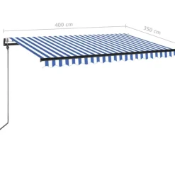 Outlet FinePRICE Sisäänkelattava markiisi 2 LED/tuulisensori 300x250 cm sininen/valkoinen