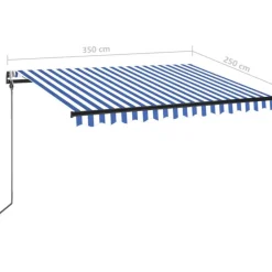 Outlet FinePRICE Sisäänkelattava markiisi 2 LED/tuulisensori 300x250 cm sininen/valkoinen
