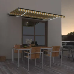 Outlet FinePRICE Sisäänkelattava markiisi 2 LED/tuulisensori 300x250 cm sininen/valkoinen