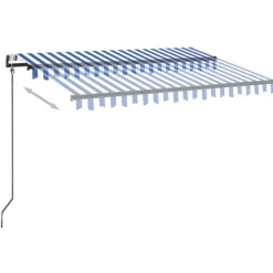 Outlet FinePRICE Sisäänkelattava markiisi 2 LED/tuulisensori 300x250 cm sininen/valkoinen