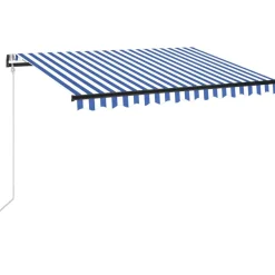 Outlet FinePRICE Sisäänkelattava markiisi 2 LED/tuulisensori 300x250 cm sininen/valkoinen