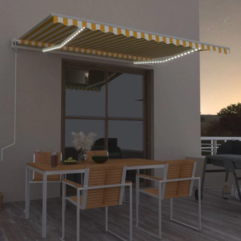 Best FinePRICE Sisäänkelattava markiisi LED/tuulisensori 300x250cm keltainen/valkoinen