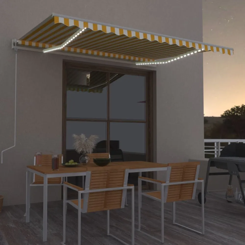 Best FinePRICE Sisäänkelattava markiisi LED/tuulisensori 300x250cm keltainen/valkoinen
