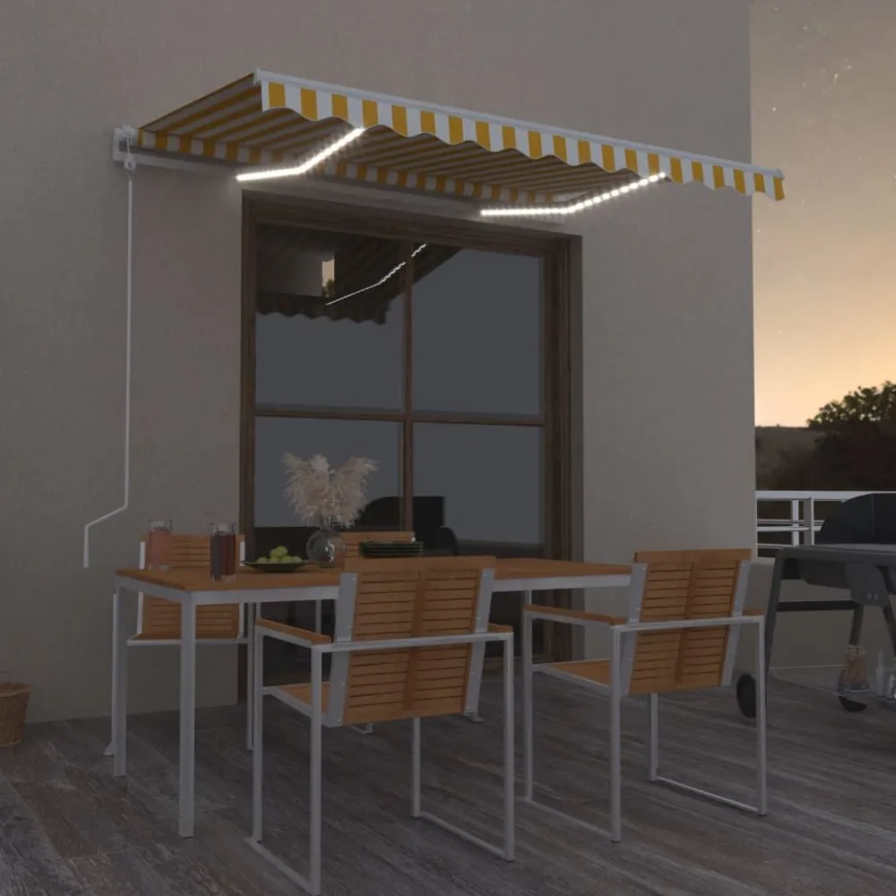 Best FinePRICE Sisäänkelattava markiisi LED/tuulisensori 300x250cm keltainen/valkoinen