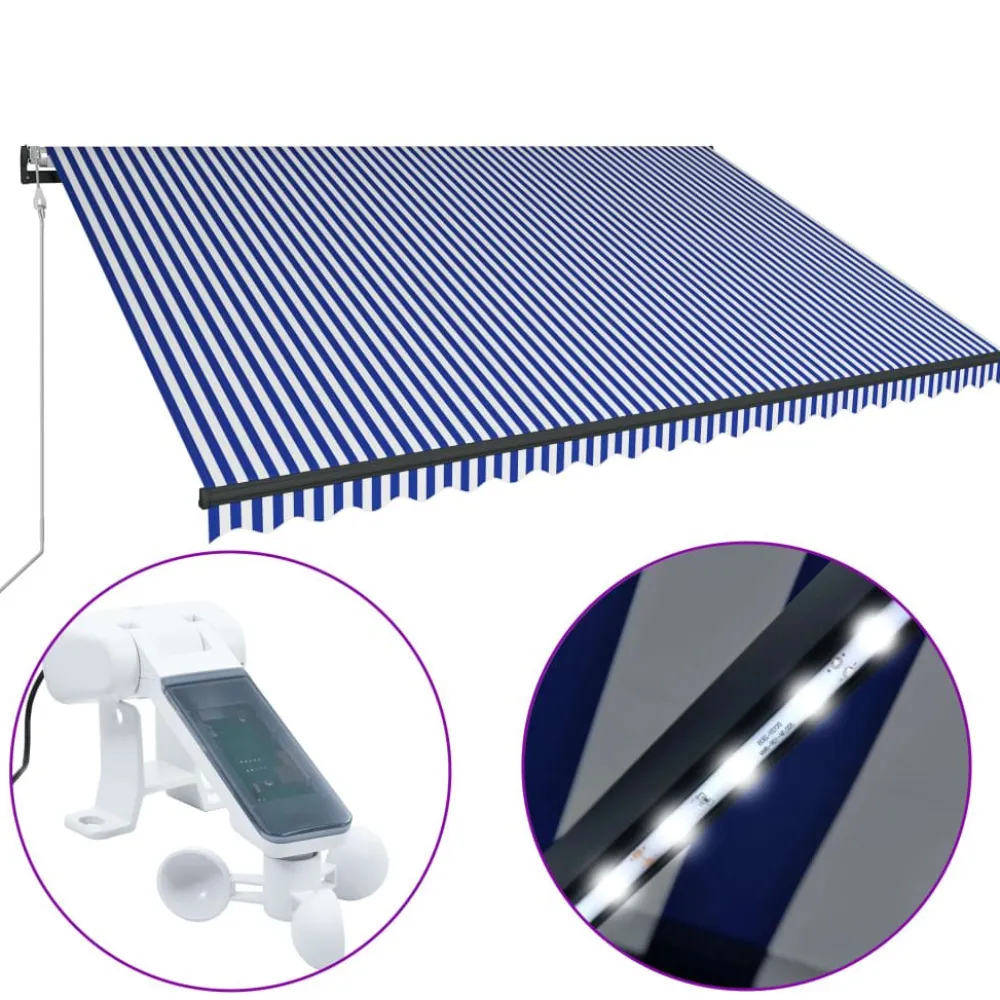 Best FinePRICE Sisäänkelattava markiisi LED/tuulisensori 300x250cm keltainen/valkoinen