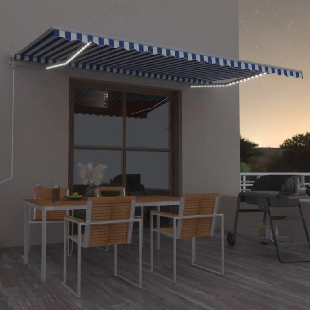 Best FinePRICE Sisäänkelattava markiisi LED/tuulisensori 300x250cm keltainen/valkoinen