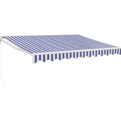 FinePRICE Sisäänkelattava markiisi sininen/valkoinen 3,5x2,5 m kangas/alumiini