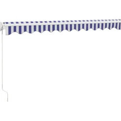 FinePRICE Sisäänkelattava markiisi sininen/valkoinen 3,5x2,5 m kangas/alumiini
