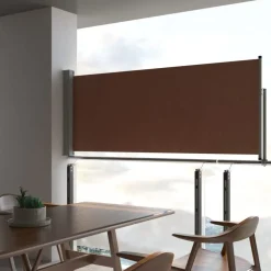 Hot FinePRICE Sisäänvedettävä terassin sivumarkiisi 100x300 cm ruskea harmaa jalusta