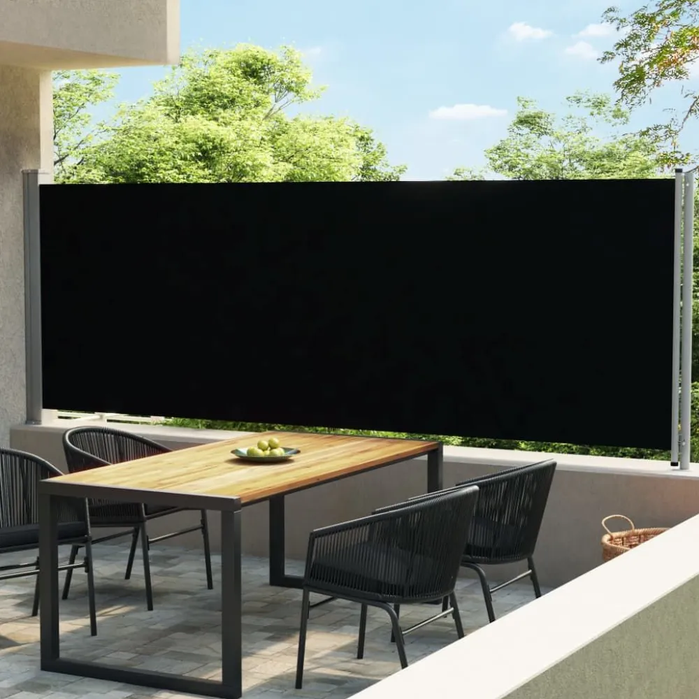 Best FinePRICE Sisäänvedettävä terassin sivumarkiisi 600x160 cm musta