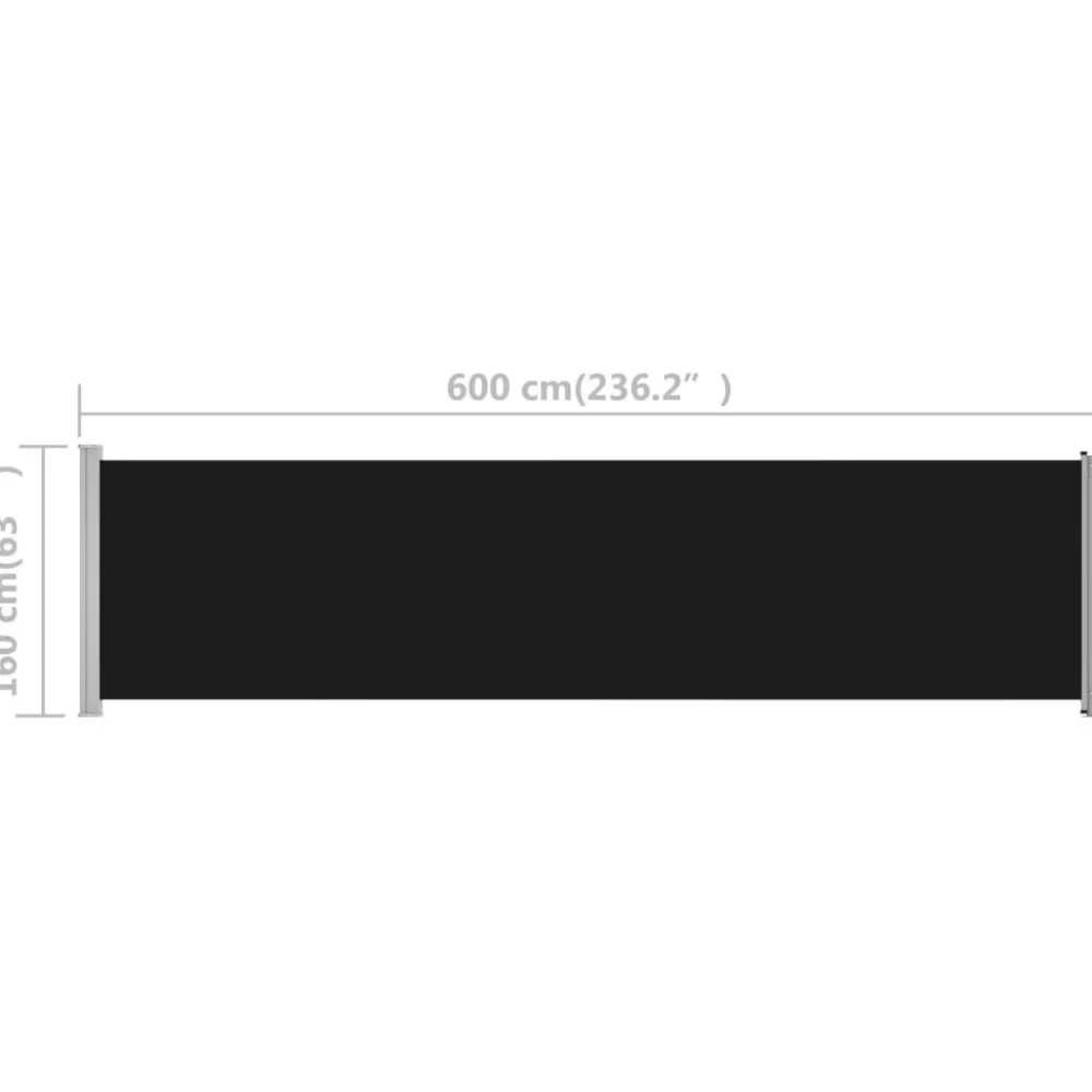 Best FinePRICE Sisäänvedettävä terassin sivumarkiisi 600x160 cm musta