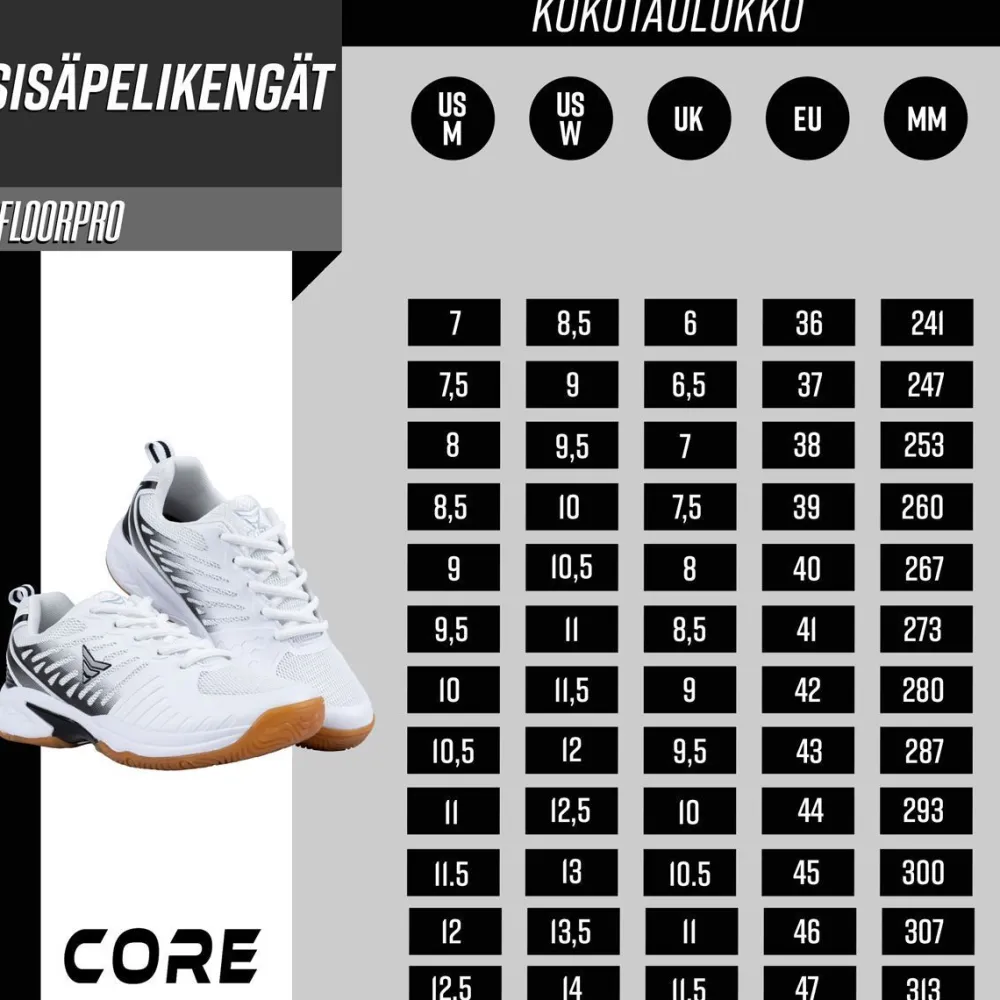 Outlet Core Sisäpelikengät Floorpro, valkoinen, eri kokoja