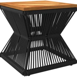 New FinePRICE Sohvapöytä teräslankajalusta musta 38x38x38 cm täysi akasiapuu (65636)