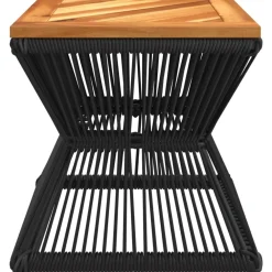 New FinePRICE Sohvapöytä teräslankajalusta musta 38x38x38 cm täysi akasiapuu (65636)
