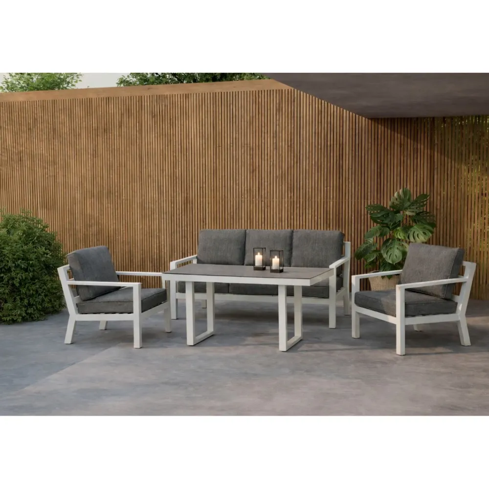 Clearance Venture Home Sohvaryhmä Barcelona, 3-istuttava sohva ja 2 nojatuolia, harmaa/valkoinen