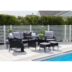 Clearance Venture Home Sohvaryhmä Knock, 3-istuttava sohva + 2 lepotuolia + 2 rahia + ruokapöytä, harmaa/musta