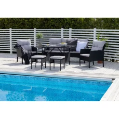 Clearance Venture Home Sohvaryhmä Knock, 3-istuttava sohva + 2 lepotuolia + 2 rahia + ruokapöytä, harmaa/musta