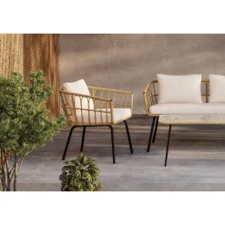 Discount Venture Home Sohvaryhmä Ortigia, 2-istuttava sohva + 2 lepotuolia + sohvapöytä, musta/rottinki