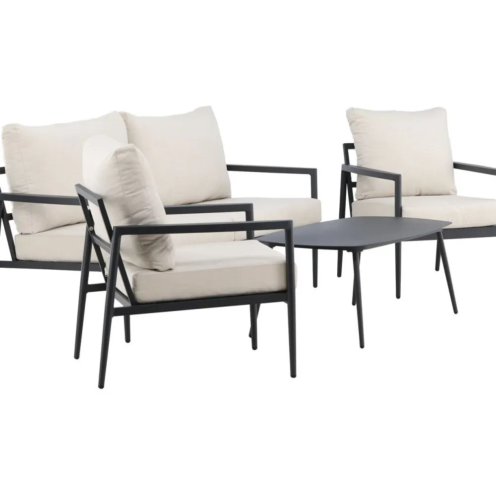 Clearance Venture Home Sohvaryhmä Taromina, 2-istuttava sohva + 2 lepotuolia + sohvapöytä, musta/beige
