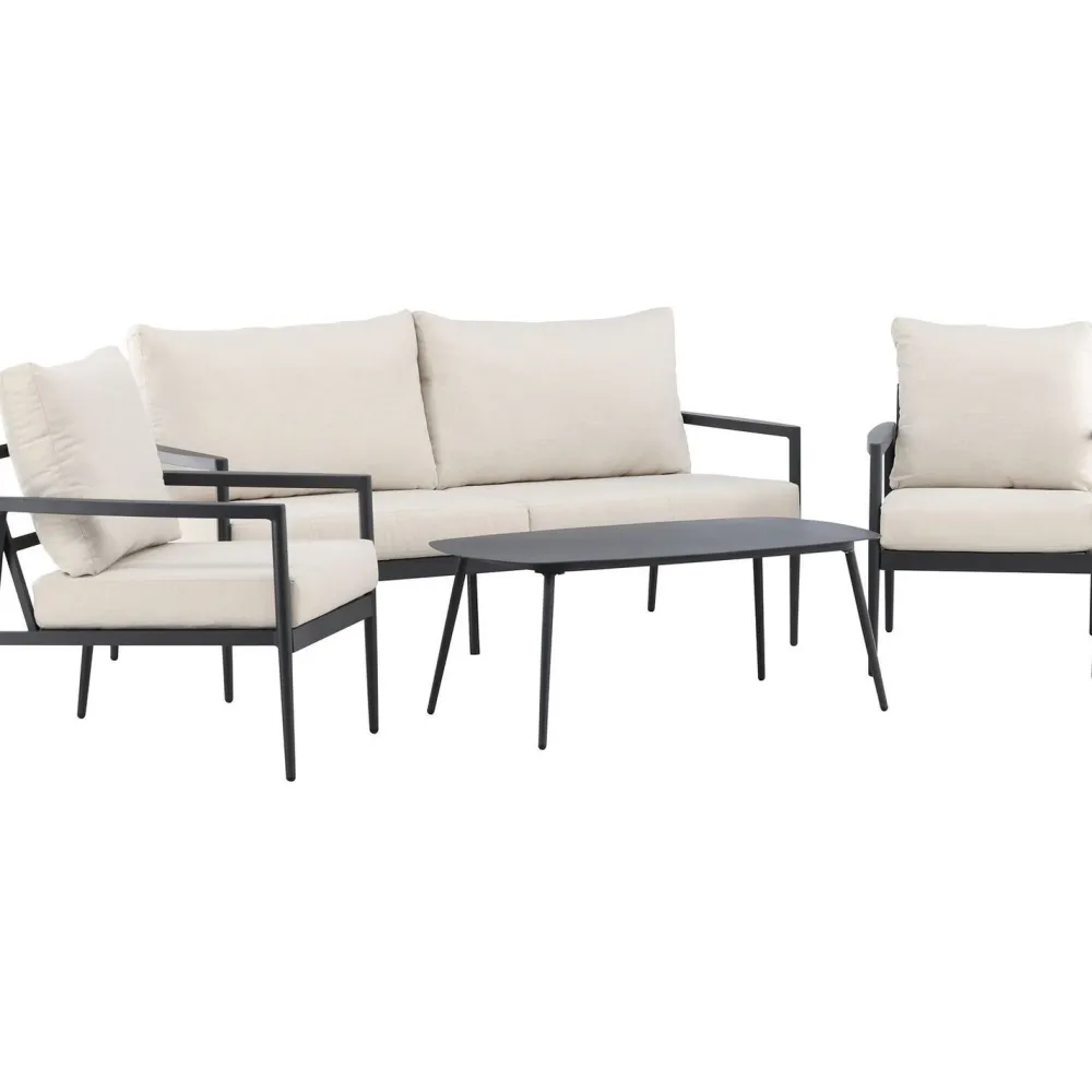 Clearance Venture Home Sohvaryhmä Taromina, 2-istuttava sohva + 2 lepotuolia + sohvapöytä, musta/beige