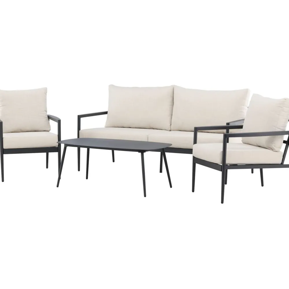 Clearance Venture Home Sohvaryhmä Taromina, 2-istuttava sohva + 2 lepotuolia + sohvapöytä, musta/beige