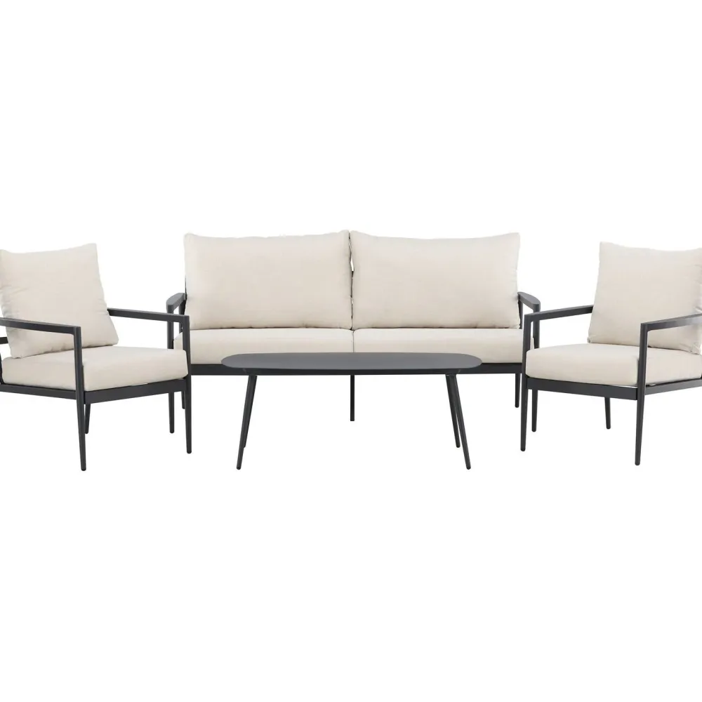 Clearance Venture Home Sohvaryhmä Taromina, 2-istuttava sohva + 2 lepotuolia + sohvapöytä, musta/beige