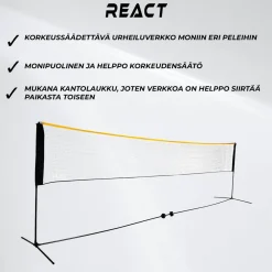 Discount React Sulkapalloverkko Korkeus Säädettävä, sis. kantolaukku ja maakiilat, 500x80 cm