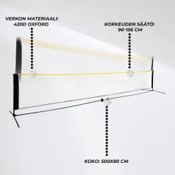 Discount React Sulkapalloverkko Korkeus Säädettävä, sis. kantolaukku ja maakiilat, 500x80 cm