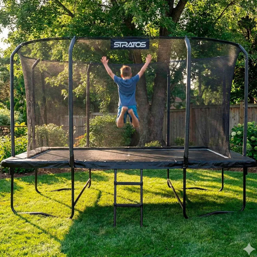 Clearance Stratos Suorakaide Trampoliini Premium Black Line, 275x427 cm, sis. portaat ja turvaverkko
