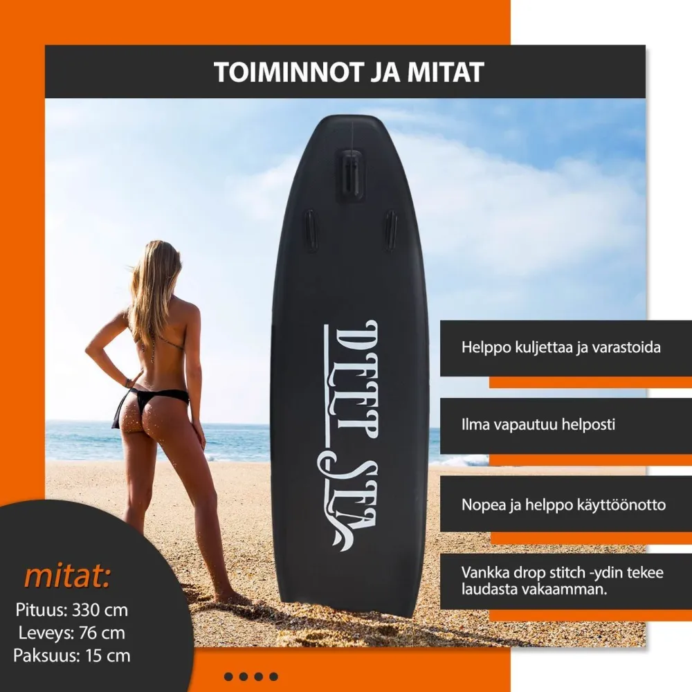 Discount Deep Sea SUP-lautasetti XXL ilmatäytteinen 330 cm 15 PSI musta-valkoinen