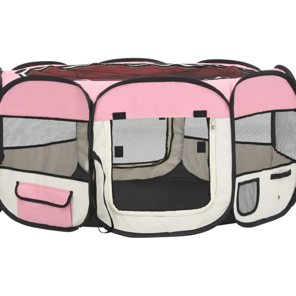 Discount FinePRICE Taitettava koirien pentuaitaus kantolaukulla 145x145x61cm