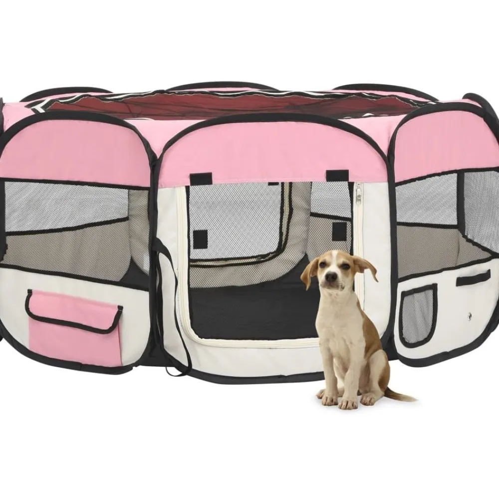 Discount FinePRICE Taitettava koirien pentuaitaus kantolaukulla 145x145x61cm