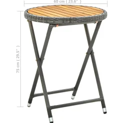 Online FinePRICE Teepöytä harmaa 60 cm polyrottinki ja, akaasiapuu