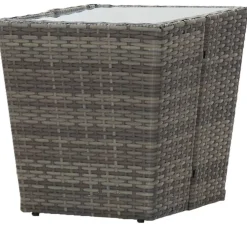 Hot FinePRICE Teepöytä 41.5x41.5x43 cm harmaa polyrottinki ja karkaistu lasi