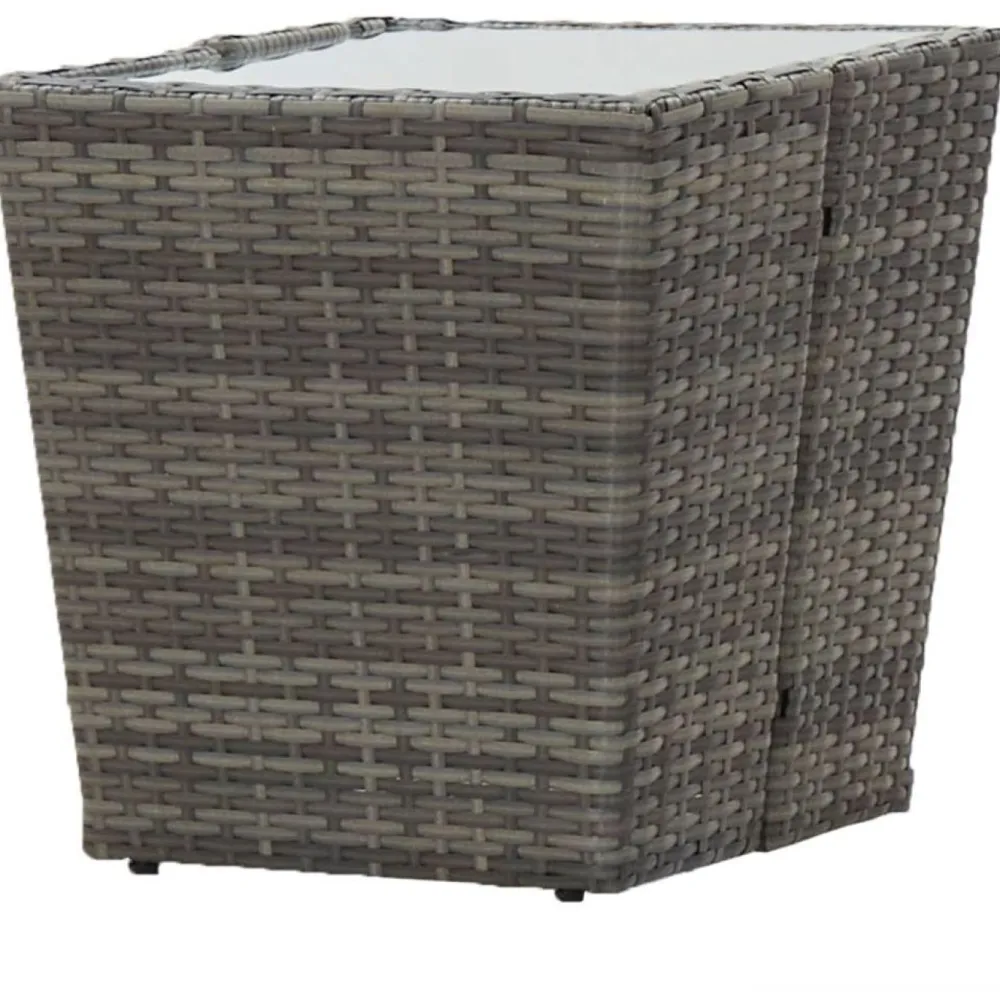 Hot FinePRICE Teepöytä 41.5x41.5x43 cm harmaa polyrottinki ja karkaistu lasi