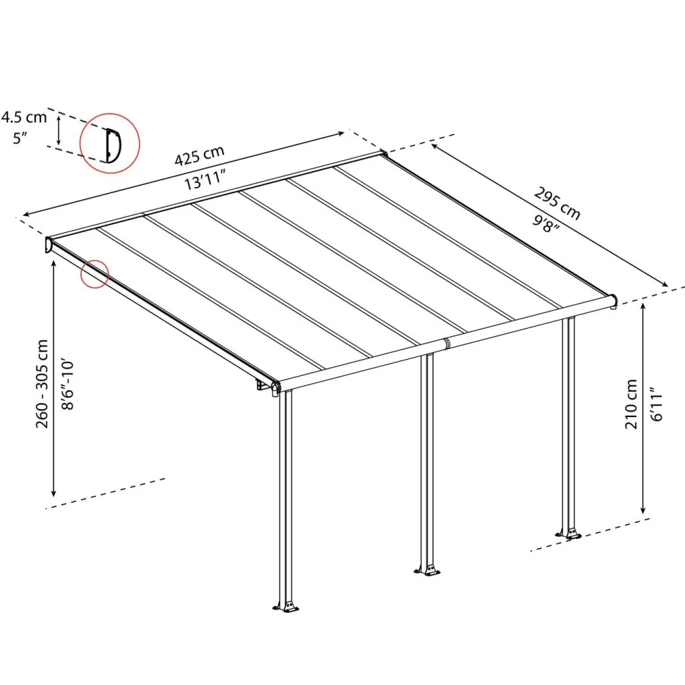 Clearance Palram-Canopia Terassikatos Olympia 3x4,25 m harmaa/kirkas