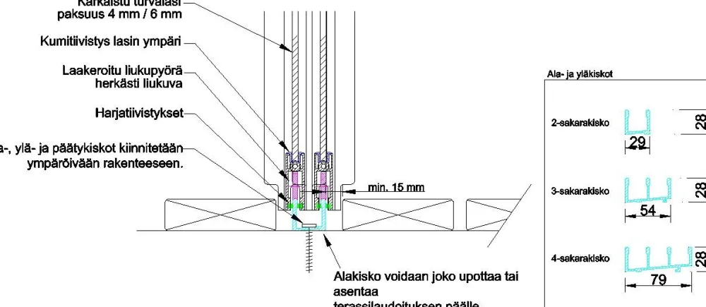 Keraplast Terassin lasiliukuovi 1-os. 2100x915mm, kirkas/musta, sisäpuolinen nuppilukitus