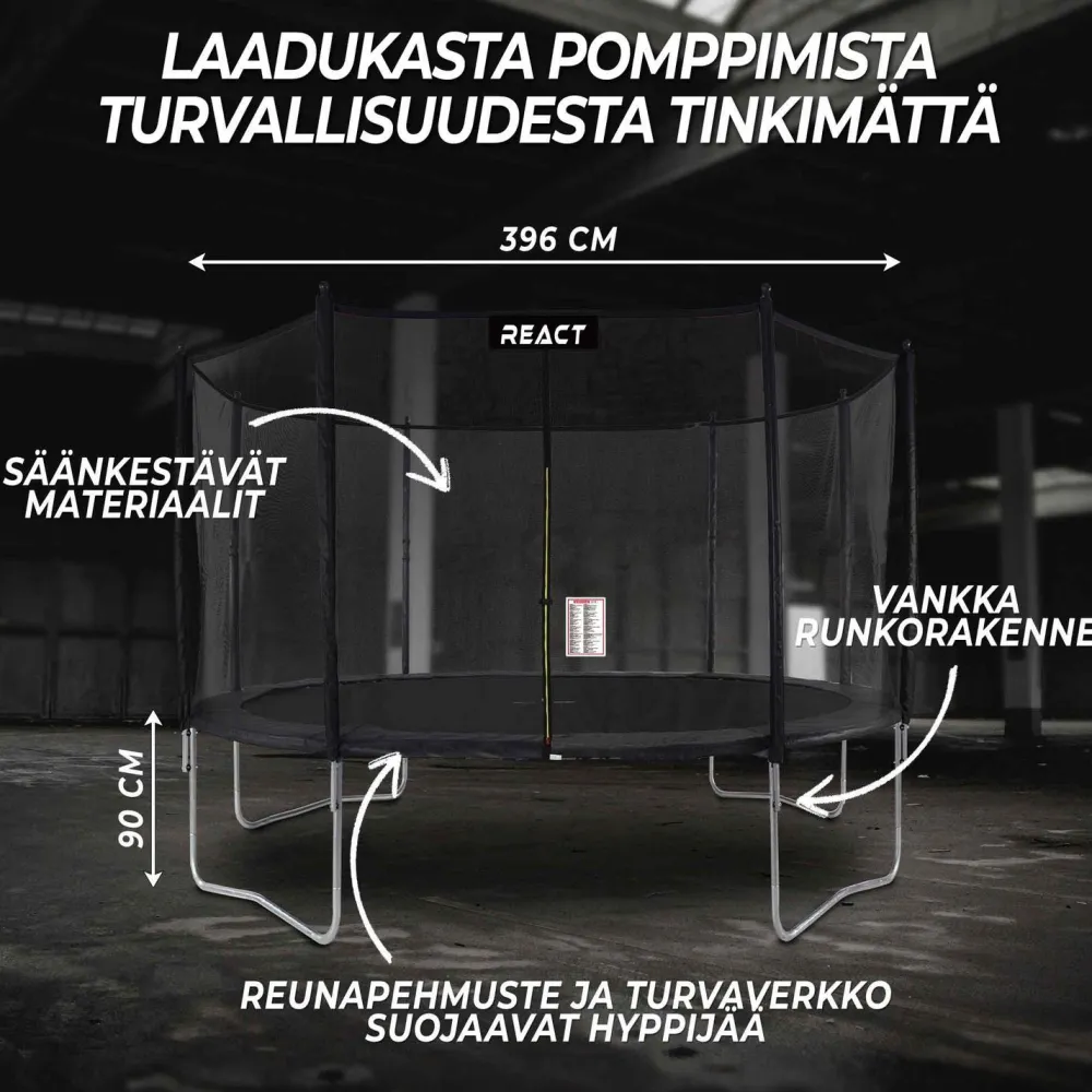 Online React Trampoliini Ø396cm turvaverkolla